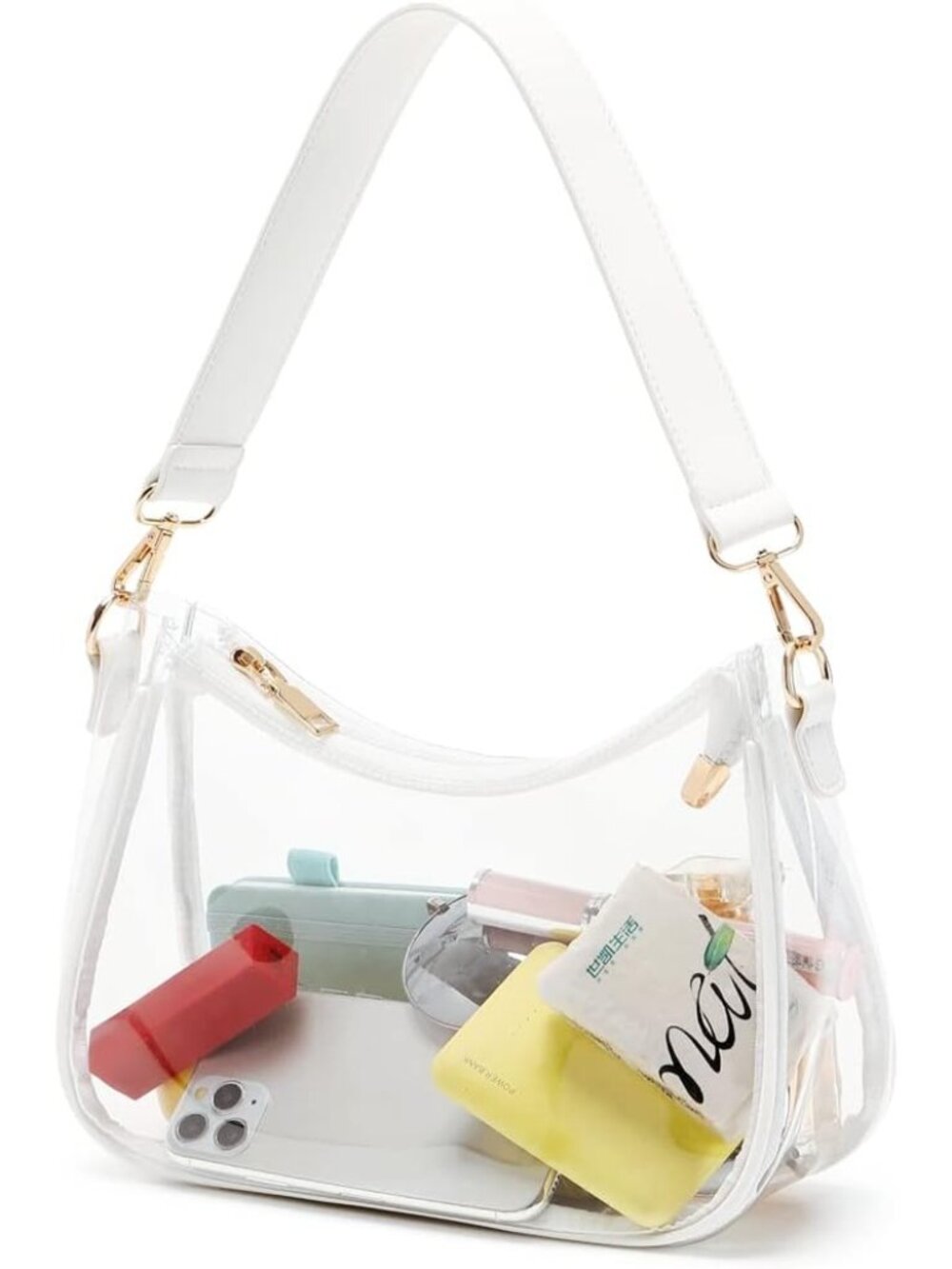 〽️Women Clear White Hobo Mini Clutch Purse Zipper Closure Shoulder Tote Handbag